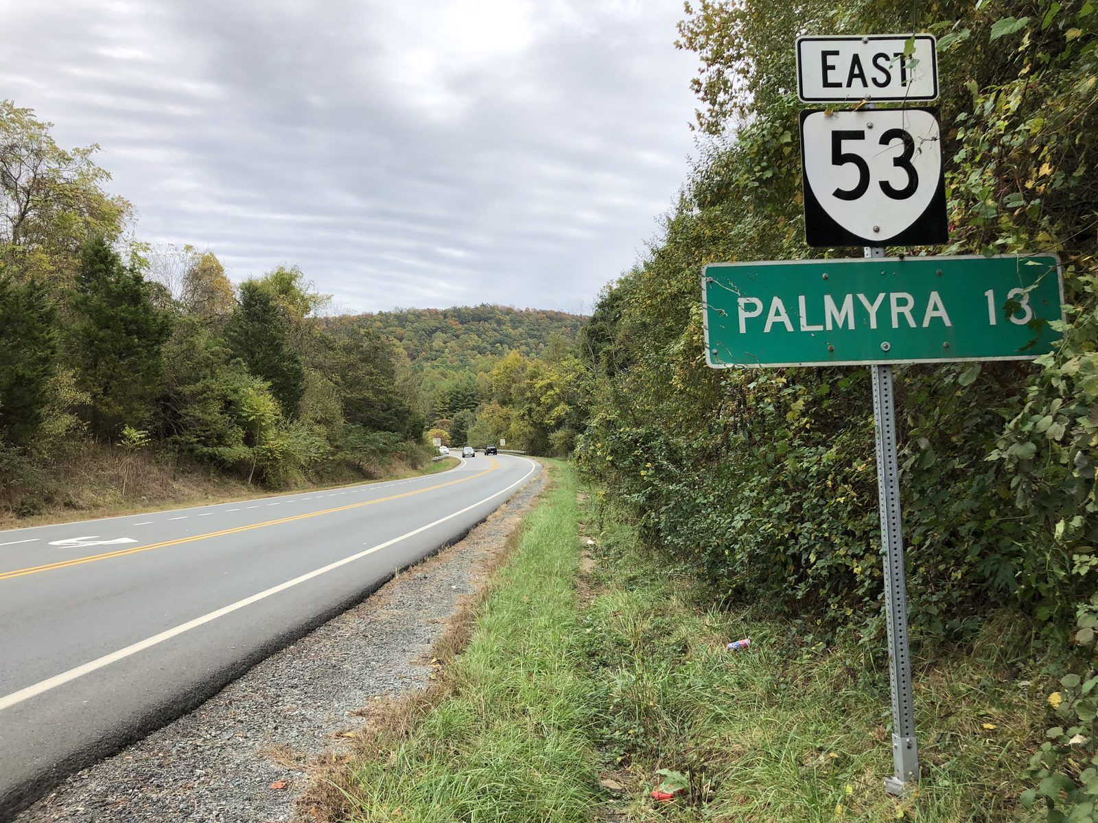 2019-10-25 16 00 05 View east along Virginia State Route 53 (Thomas Jefferson Parkway) just east of Virginia State Route 20 (Scottsville Road) and just south of Charlottesville in Albemarle County, Virginia