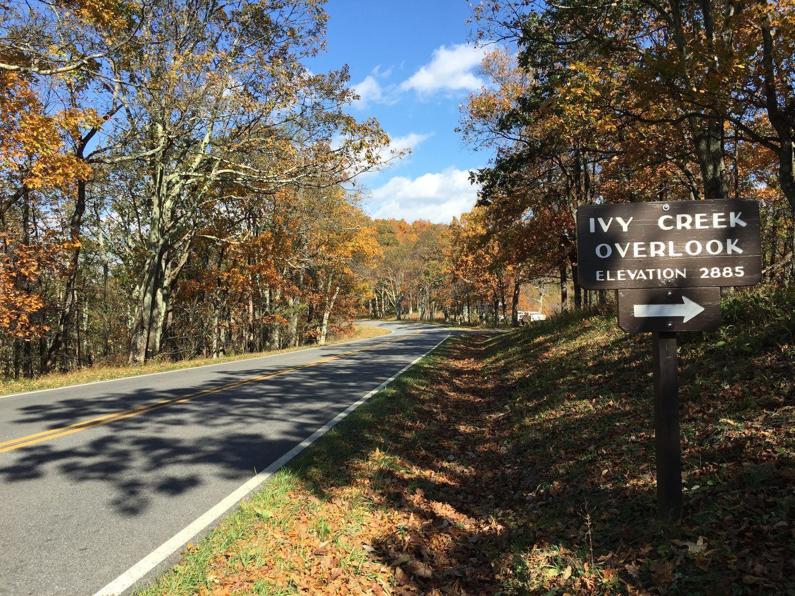 2016-10-24 12 24 51 Sign for the Ivy Creek Overlook along Shenandoah National Park's Skyline Drive on the border of Greene County, Virginia and Rockingham County, Virginia